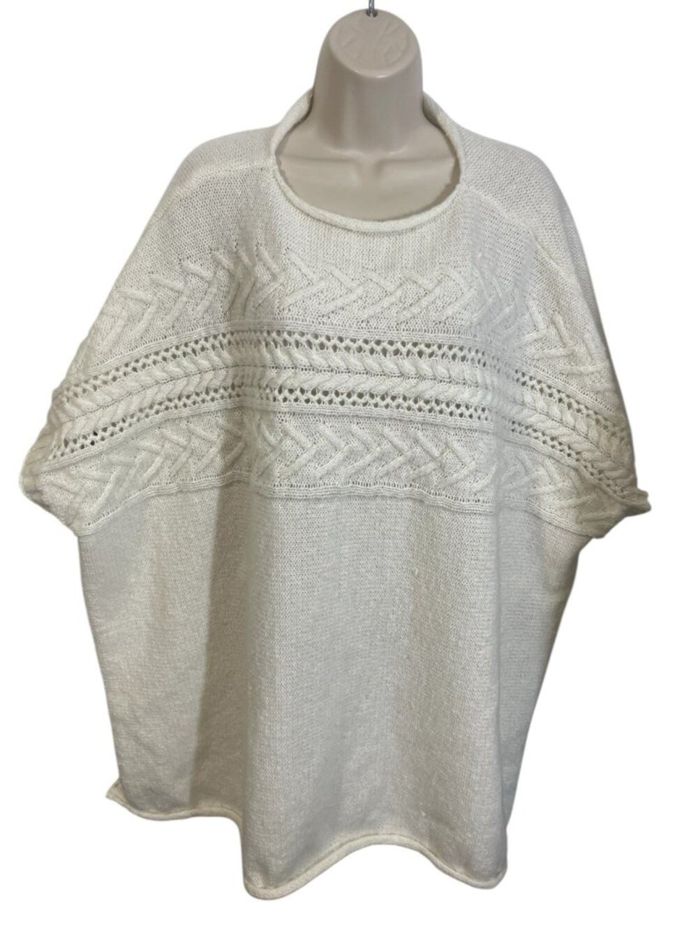 LC LAUREN CONRAD Women's One Size Conrad Knit Poncho Off-White Sweater